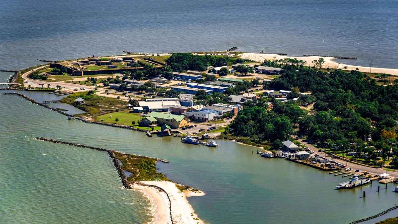 Aerial view of the Dauphin Island Sea Lab.