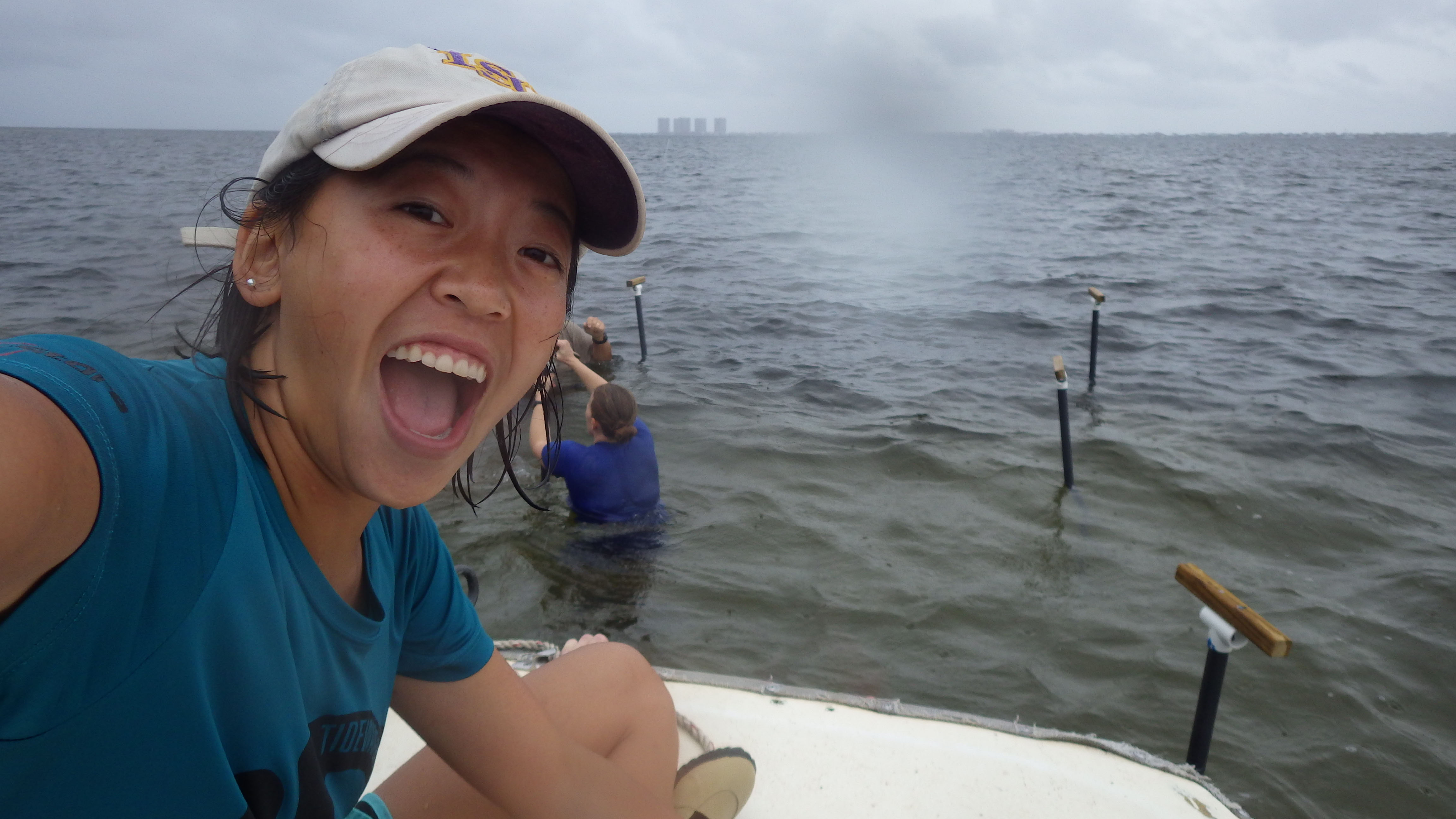 Emelia Marshall on the boat during field work.