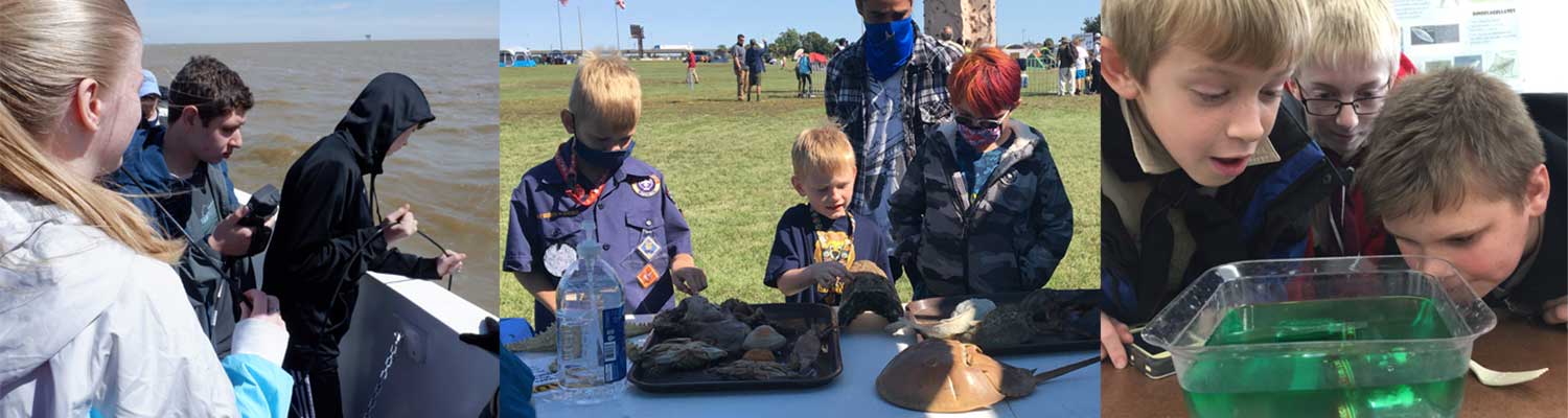 (Photos L to R: Oceanography Merit Badge, March 2020; Scout Jamboree, October 2020; Scout Visit 2016)